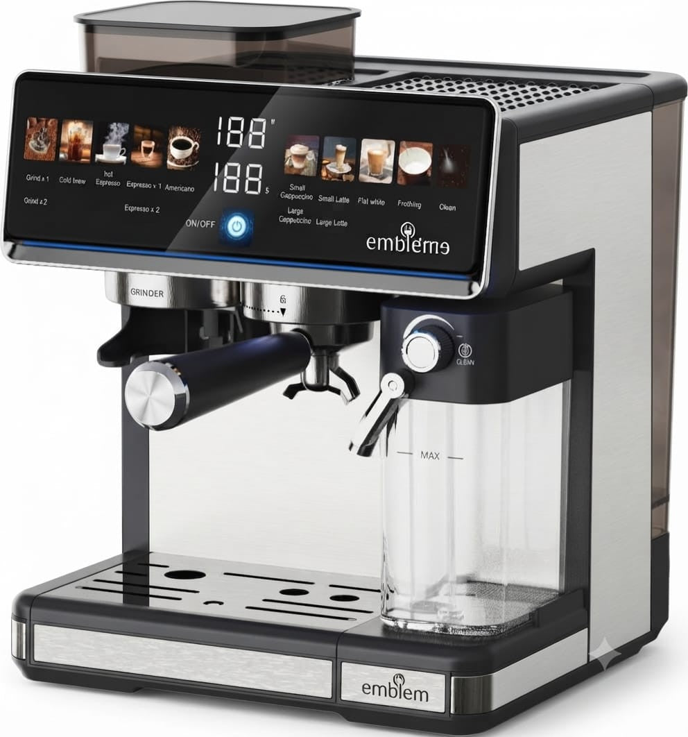 ماكينة القهوة الاحترافية 4 في 1 إمبليوم 1350 واط موديل EM ECM2 Embleme Professional 4-in-1 Coffee Machine – 1350W – Model EM-ECM2