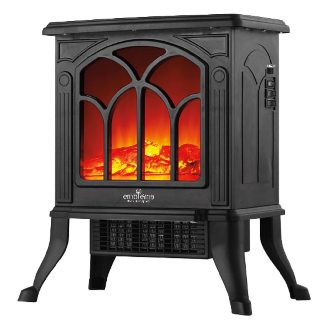 مدفأة كهربائية بتصميم لهب نار – موديل EM FP25B – قدرة 800 / 1500 واطElectric Fireplace Heater with Flame Effect – Model EM FP25B – 800/1500W