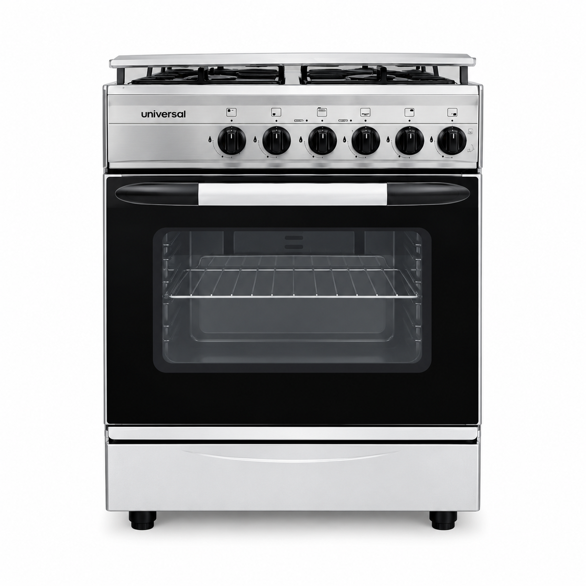 طباخ يونفرسال 4404B بني وش ستيل Universal cooker, model 4404B, brown with a stainless-steel front.