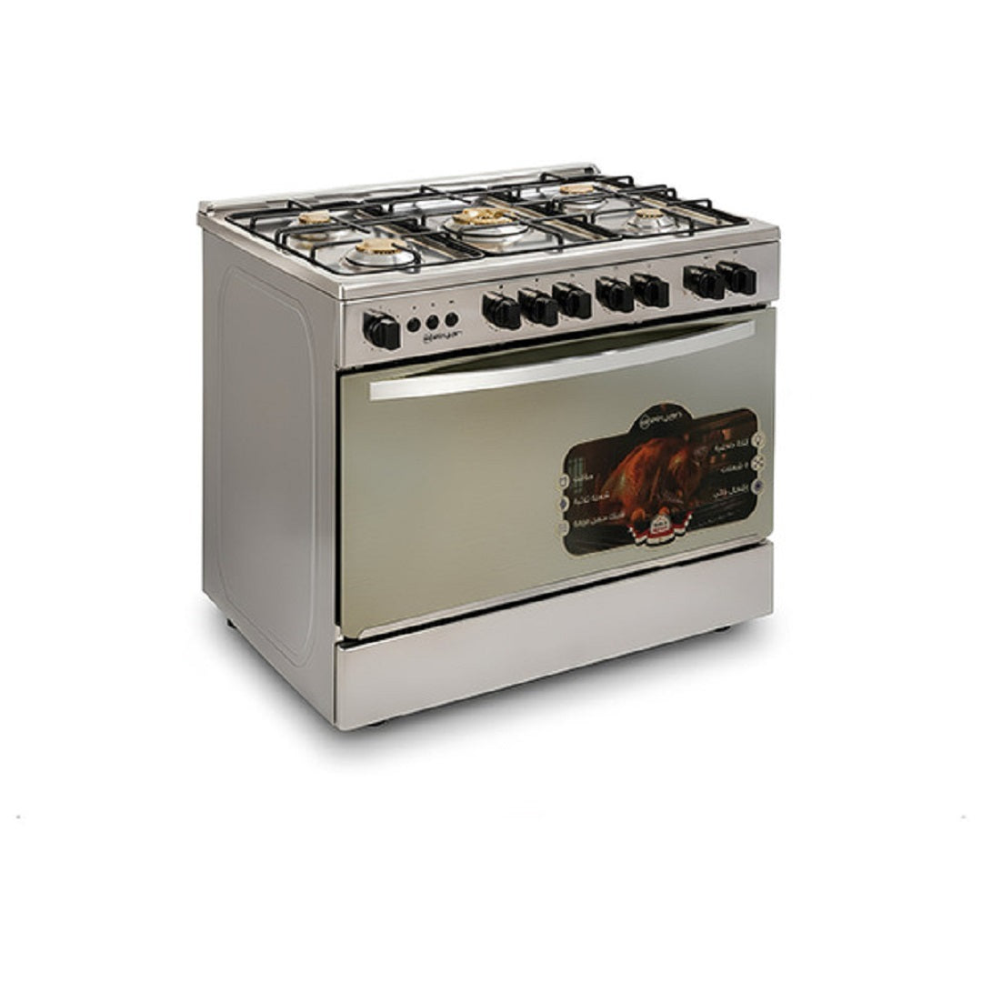 طباخ الريان مصري - 60*90 - 5 مشاعل - ستانلس ستيل - كريمي El-Rayan Egyptian Cooker – 90×60 cm – 5 Burners – Stainless Steel & Cream
