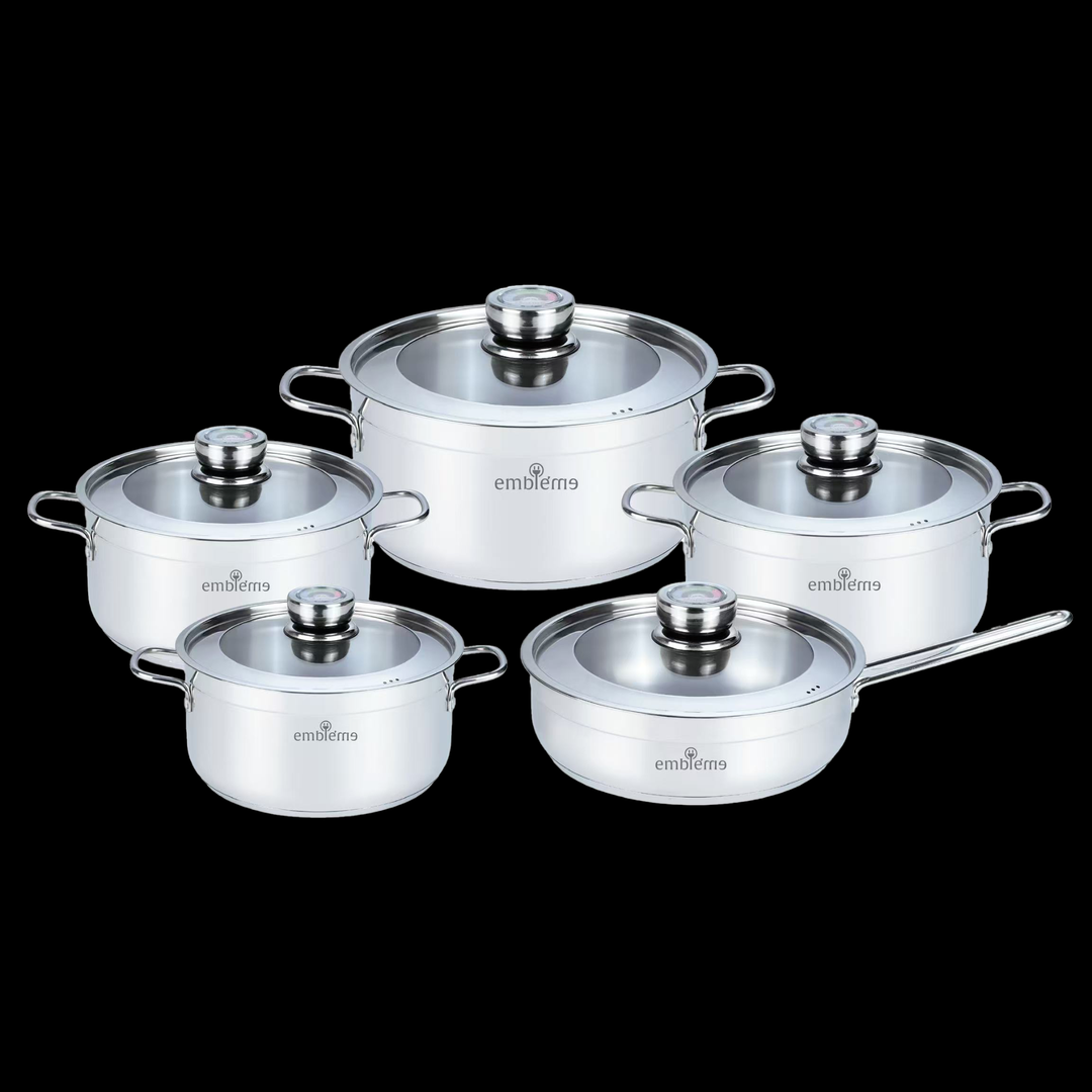طقم أواني طبخ ستانلس ستيل 18/8 – 5 قطع | إمبليوم الأصلي Original Embleme 18/8 Stainless Steel Cookware Set – 5 Pieces