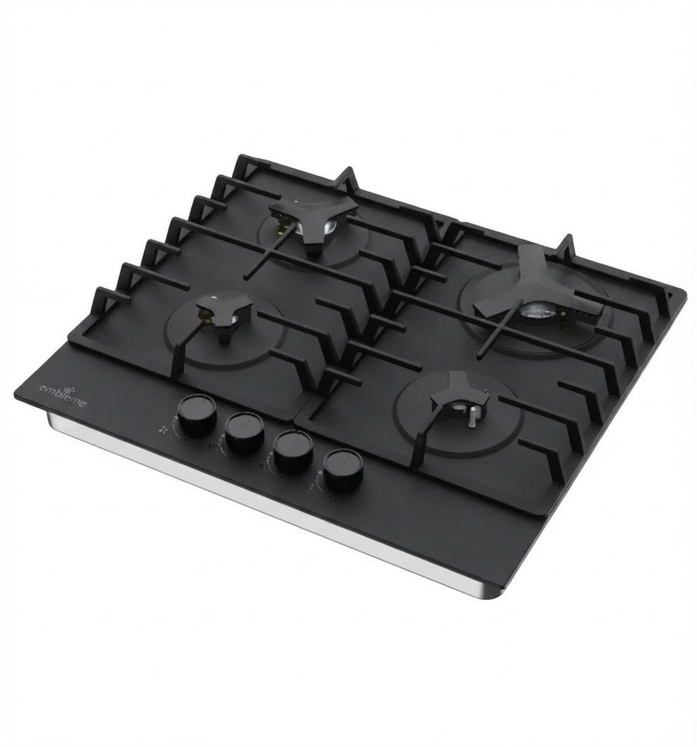 طباخ امبليوم بلت إن 4 شعلات زجاج أسود مطفيEmbleme Built-in Gas Hob, 4 Burners, Matte Black Glass, Model EM BRS3C