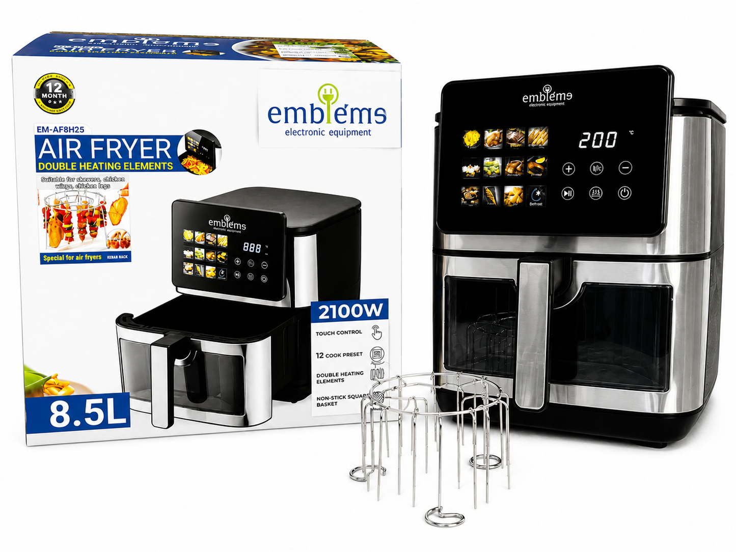 قلاية هوائية 8.5 لتر بهيتر مزدوج امبليوم 8.5L Air Fryer with Dual Heating Elements EM AF8H25