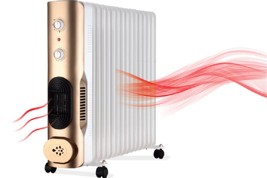 مدفأة زيتية 15 ريشة – موديل EM H15G – قدرة قصوى 2900 واط مع شماعة ملابس Oil-Filled Radiator Heater with 15 Fins and Clothes Drying Rack – Model EM H15G – Maximum Power 2900W