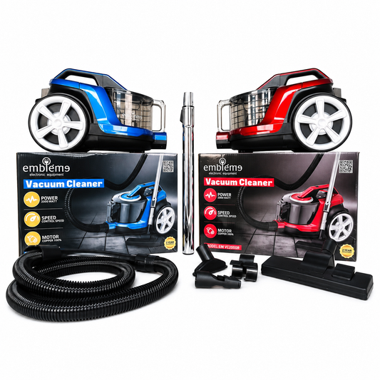 مكنسة كهربائية صناعية احترافية – قدرة 2000 واط – أنبوب كروم وريموت Embleme Professional Industrial Vacuum Cleaner – Model EM-D2000B – 2000W – Chrome Tube with Remote Control
