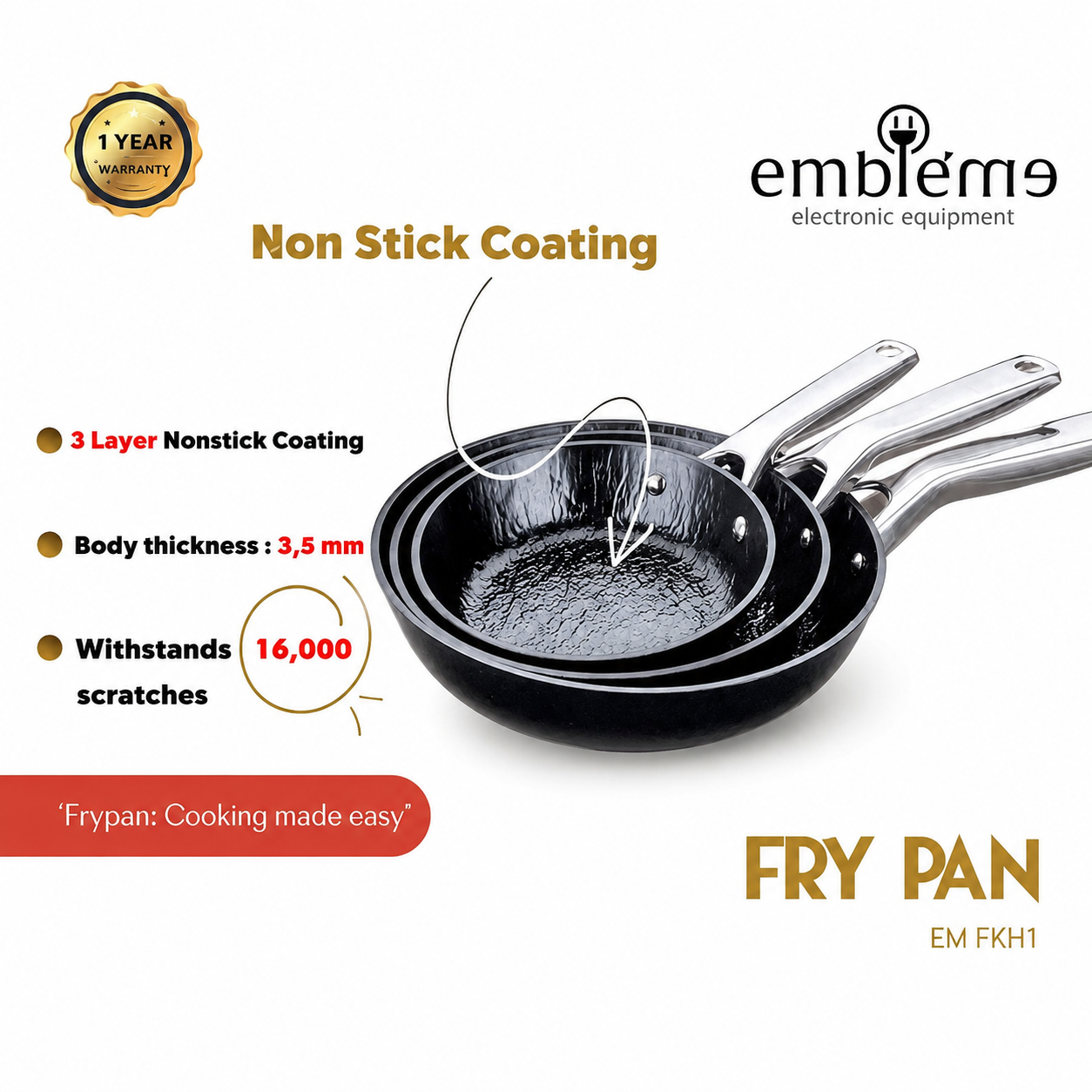 سيت طاوات  ثلاثي من امبليوم FKH EM Embellium three-piece frying pan set.