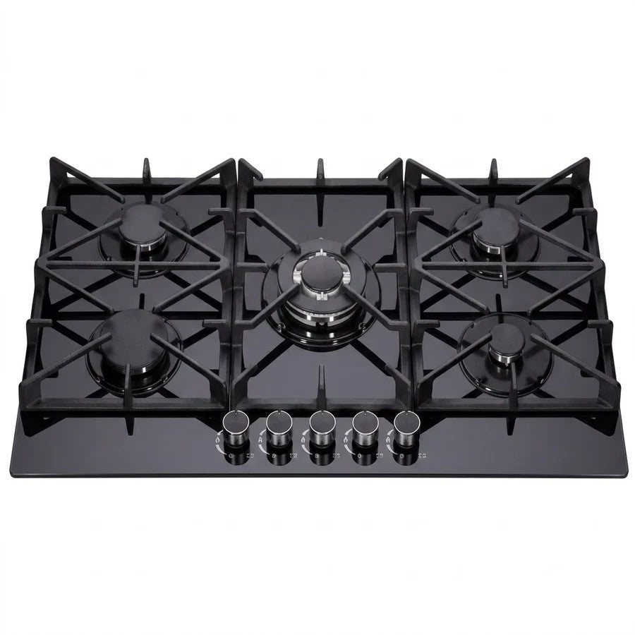 طباخ امبليوم بلت إن غاز 5 مشاعل زجاج أسود 90 سم – Embleme 5-Burner Built-in Gas Cooktop, Black Glass, 90 cm – EM 5EGS04