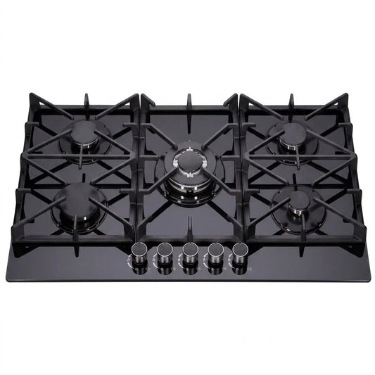 طباخ امبليوم بلت إن غاز 5 مشاعل زجاج أسود 90 سم – Embleme 5-Burner Built-in Gas Cooktop, Black Glass, 90 cm – EM 5EGS04