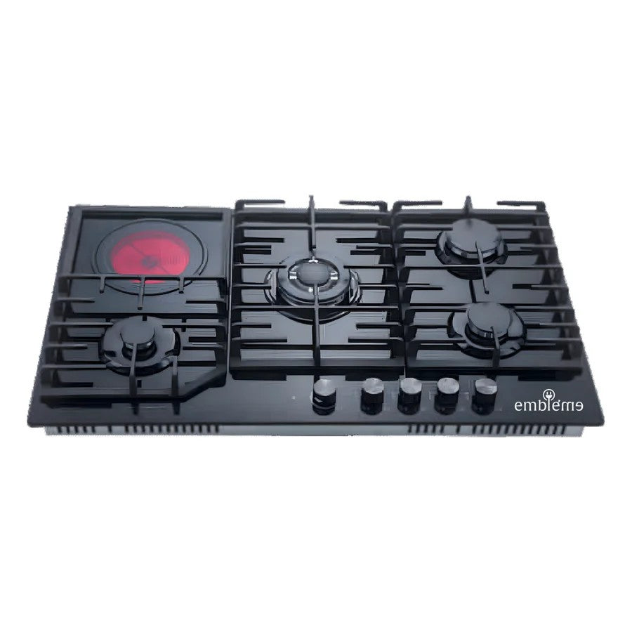 طباخ امبليوم بلت إن غاز + كهرباء 5 عيون زجاج أسود – Ampleum Built-In Gas + Electric Cooker, 5 Burners, Black Glass – EM 5EGS