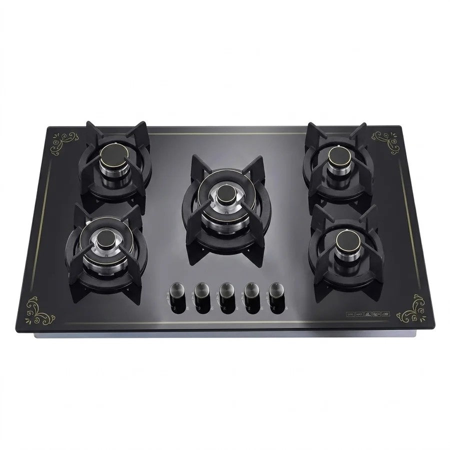 طباخ امبليوم بلت إن غاز 5 مشاعل زجاج أسود – Embleme Built-In Gas Cooktop – 5 Burners – Black Glass – EM 5EMC
