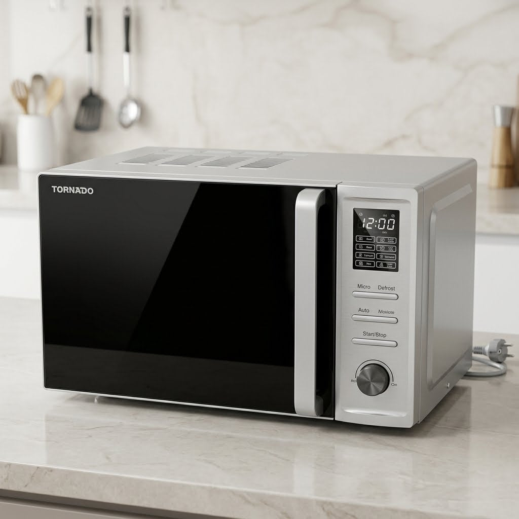 مايكرويف تورنادو 36 لتر 1000 واط سلفر Tornado Microwave, 36 Liters, 1000 Watts, Silver – MOM-C36BBE-S