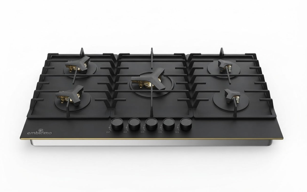 طباخ إمبليوم بلت إن 5 شعلات زجاج أسود مطفي Embleme Built-in Gas Hob, 5 Burners, Matte Black Glass, Model EM BRBP5