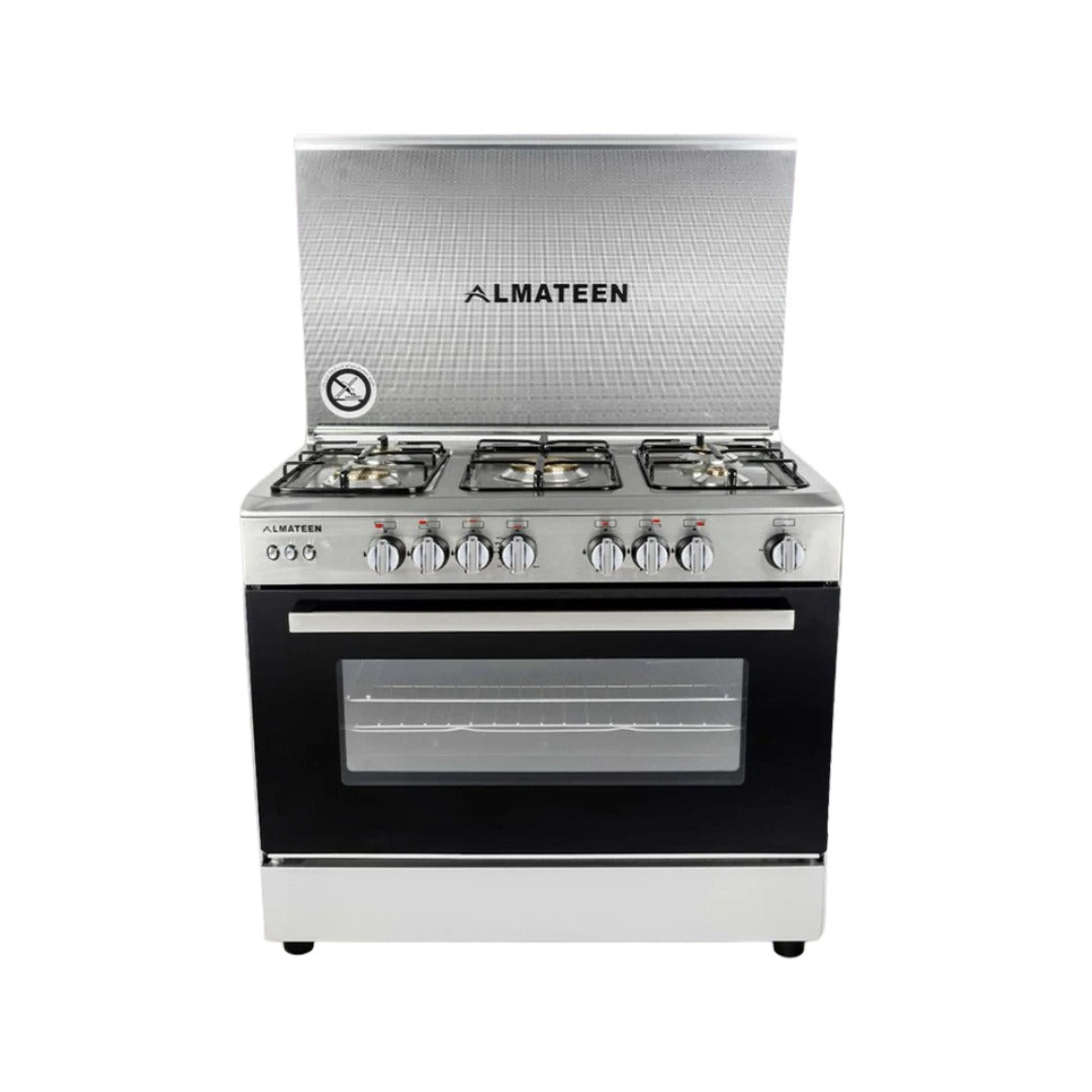 Al-Mateen Gas Cooker GCAL-9706SS-EG – 5 Burners, Stainless Steel / (طباخ غازي المتين – 5 مشاعل GCAL-9706SS-EG